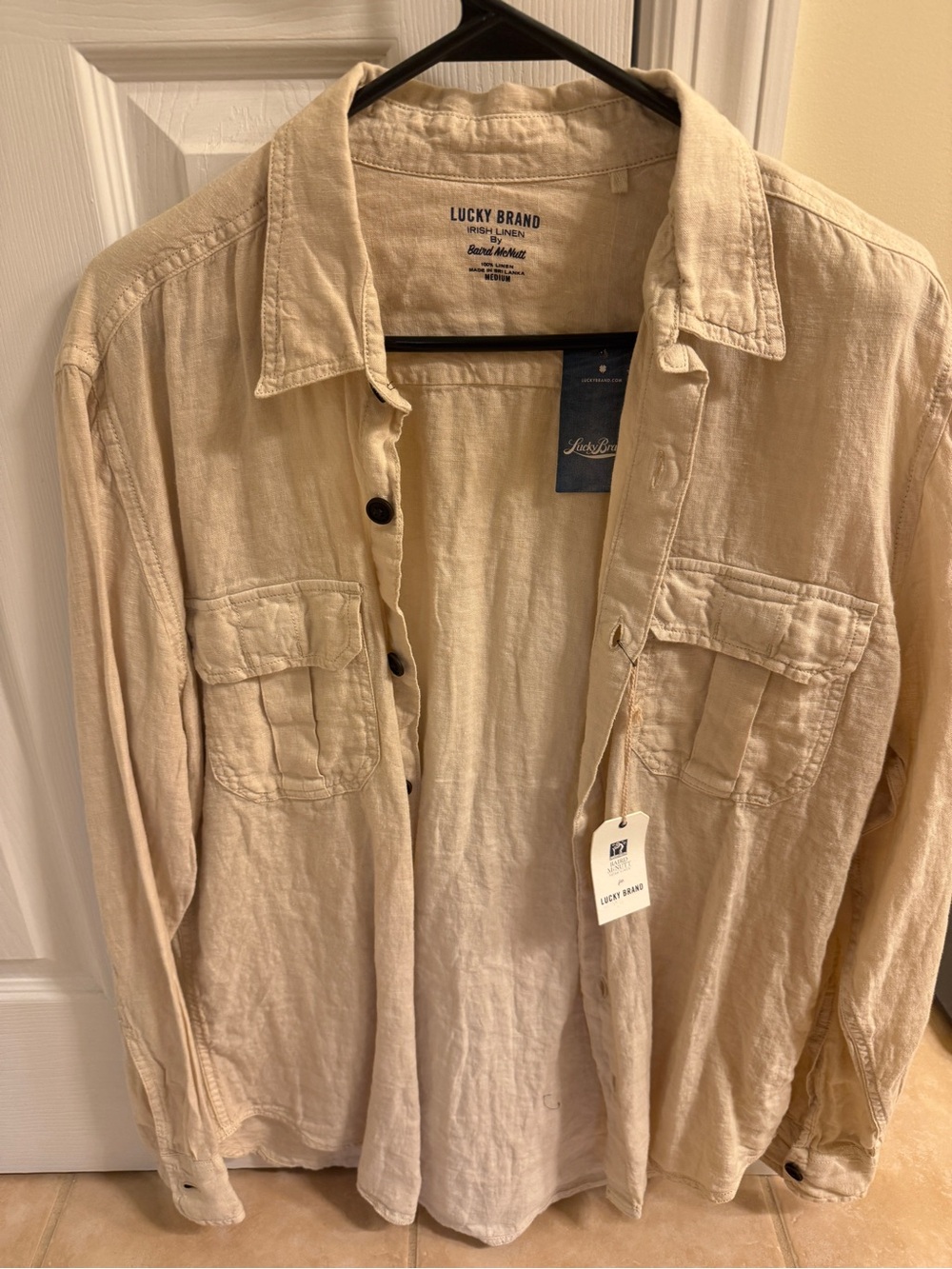 Lucky Brand Natural Beige Linen Button-Front Shirt